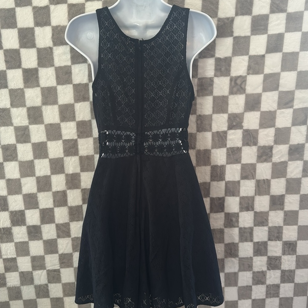 Free people Black Laced Crochet Daisy waist Skater dress size 6 - Picture 6 of 10